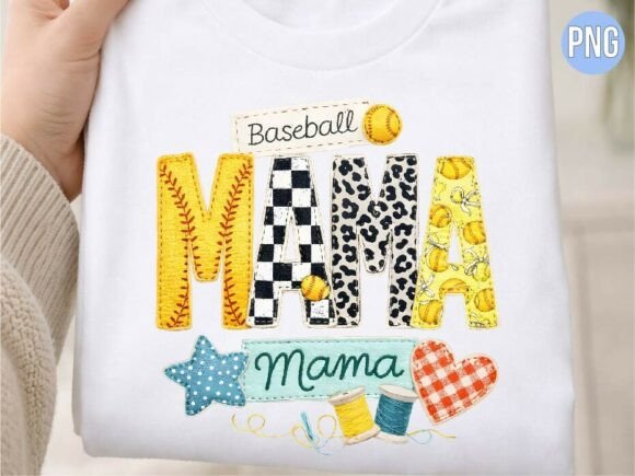 Baseball Mama Stitch Faux Embroidery PNG