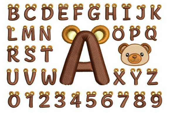 Bear Ears Font Cute Embroidery Alphabet