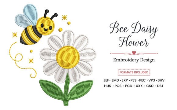Bee Daisy Flower Embroidery Design
