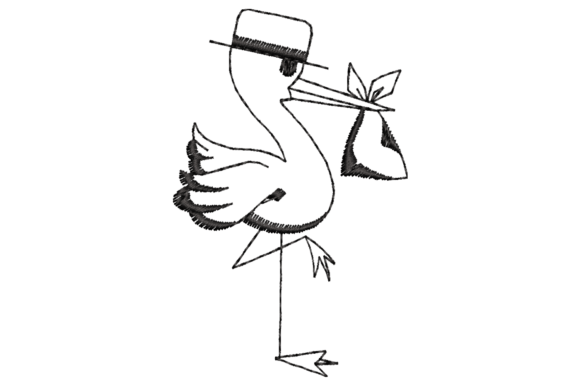 Cute Stork Embroidery Design