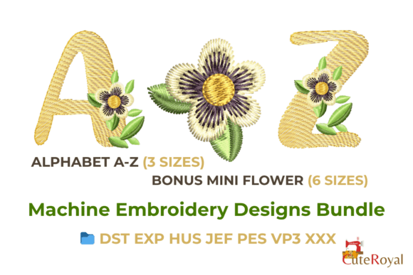 Floral Alphabet Embroidery Bundle