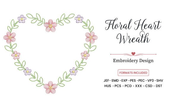 Floral Heart Wreath Embroidery Design
