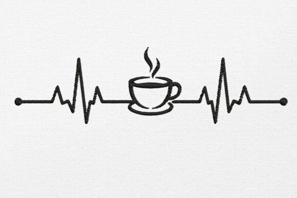 Heartbeat Coffee Embroidery Design