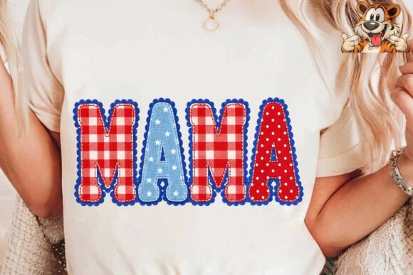 Mama Patriotic Faux Embroidery PNG