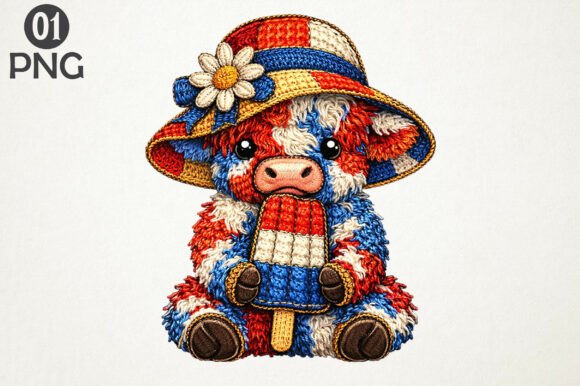 Patriotic Baby Highland Cow Embroidery