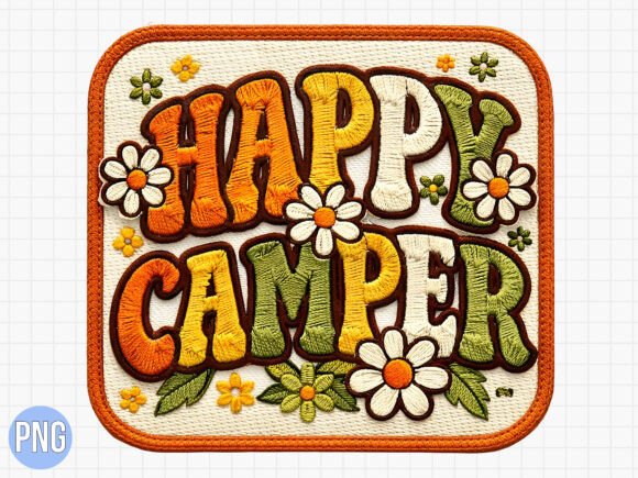 Retro Happy Camper Embroidery Patch PNG