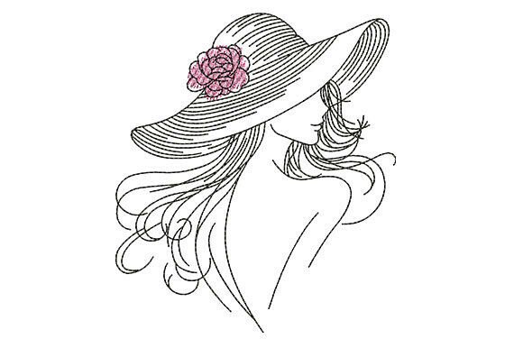Summer Woman Line Art Embroidery Design